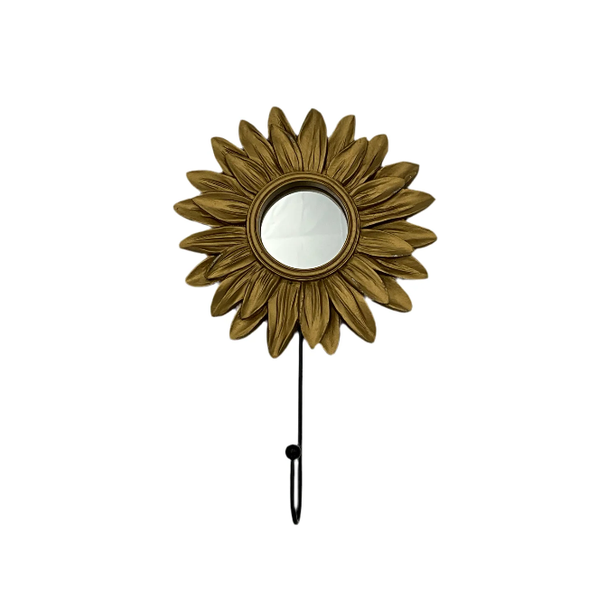 Spiegel bloem met haak goudkleur