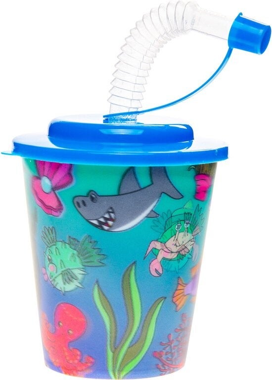 3D drinkbekers met rietje en deksel - onderwater wereld- 12 stuks