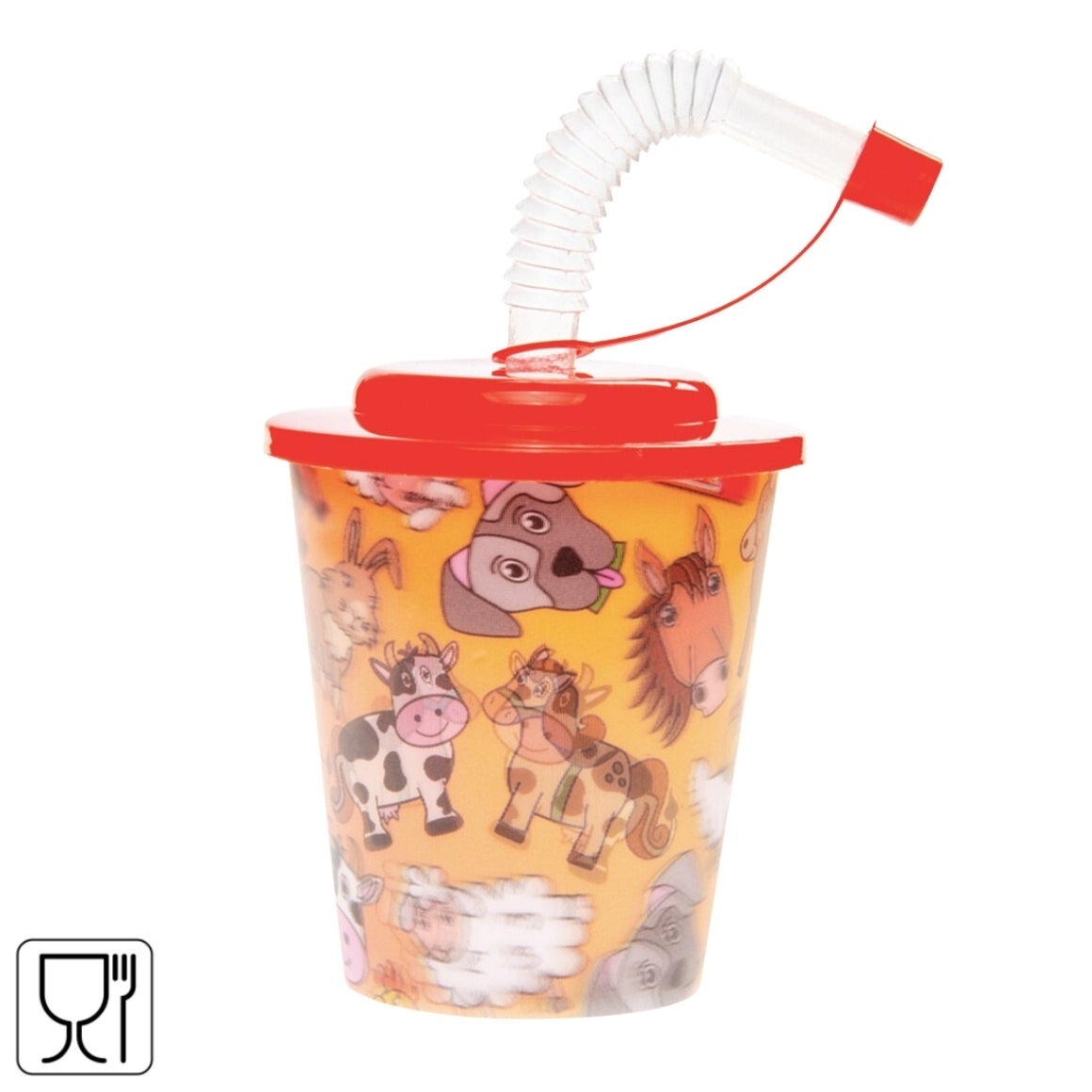 3D drinkbekers met rietje en deksel - boerderij dieren - 12 stuks