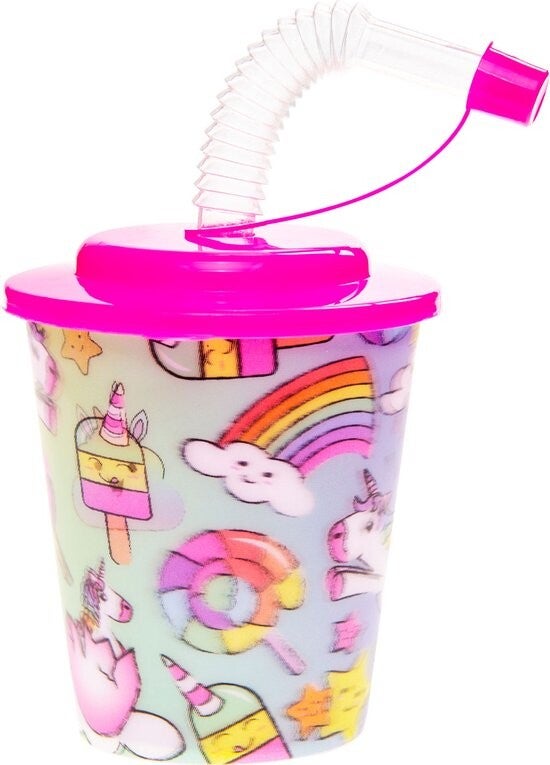 3D drinkbekers met rietje en deksel - Eenhoorn - 12 stuks