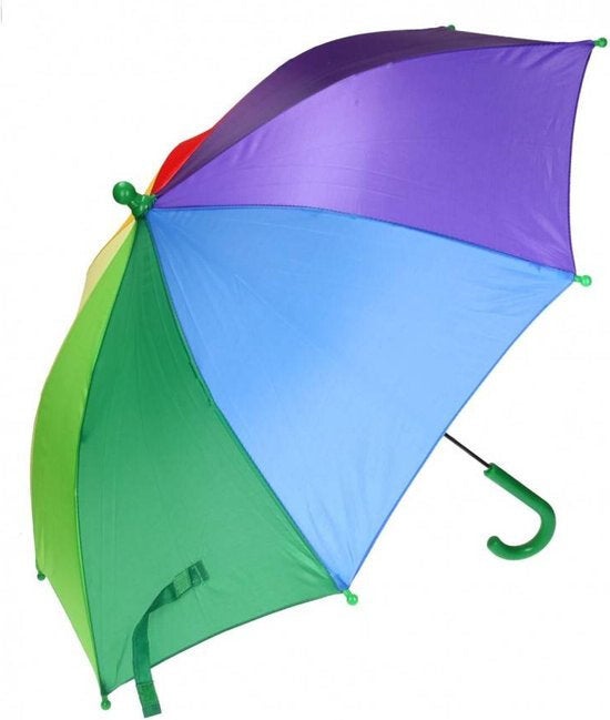 Regenboog kinderparaplu - groen handvat