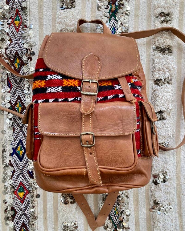 Rugzak kelim/leer bruin