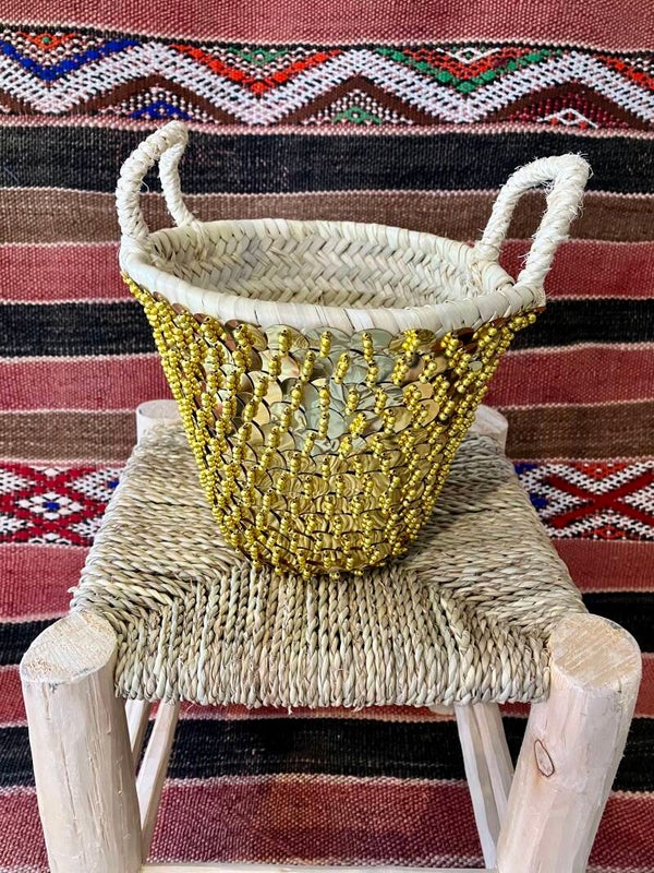 Rieten mandje met gouden pailletjes