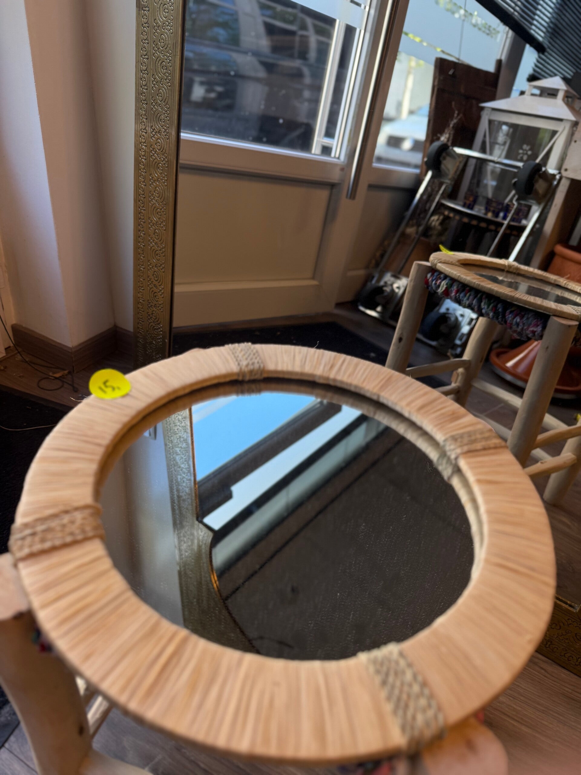 Rieten ronde spiegel