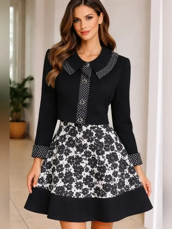 NB Black and White Polka Dot Trim Cropped Jacket