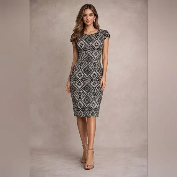 H&M Black and White Geometric Midi Dress