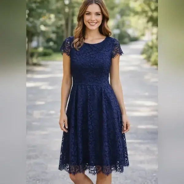 Suzy Shier Navy Lace Midi Dress