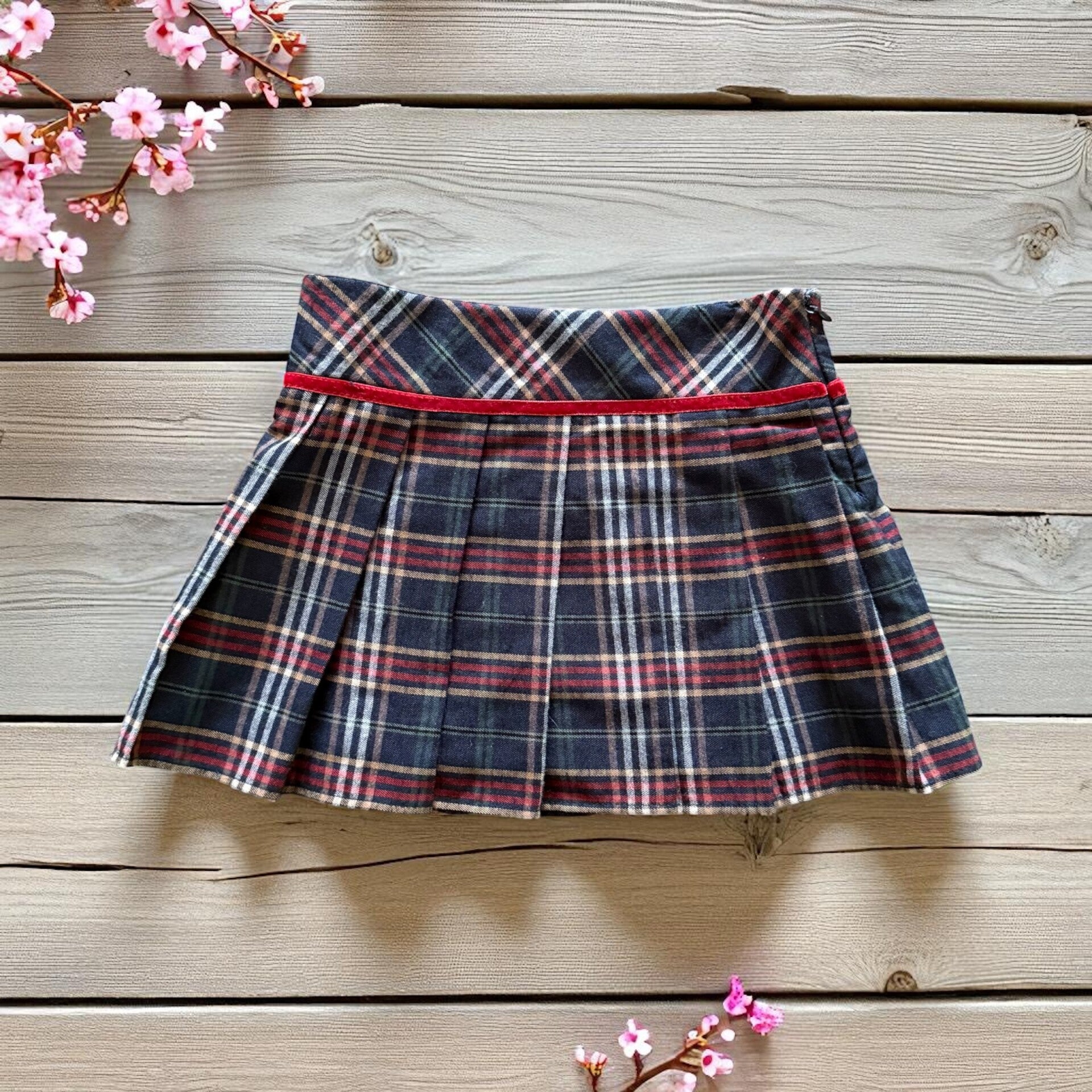 Dr. Kid- Geruit katoenen rokje met fluwelen bies