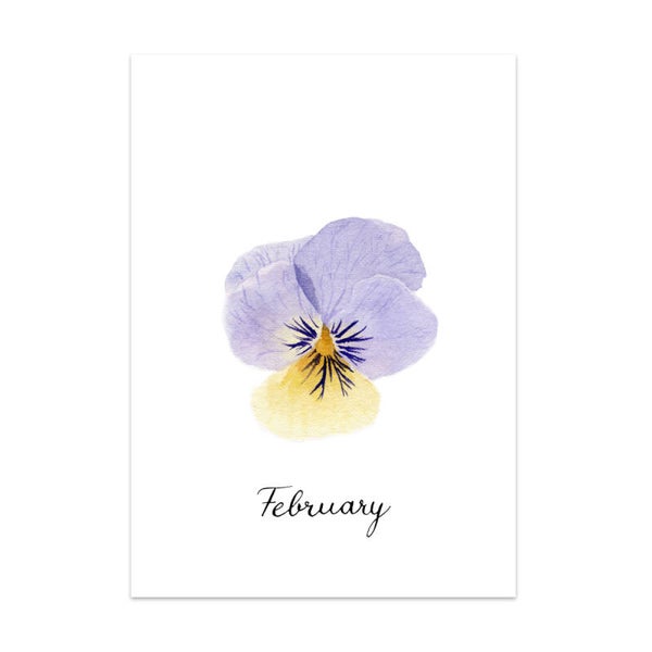 Viooltje kaart met tekst 'February'