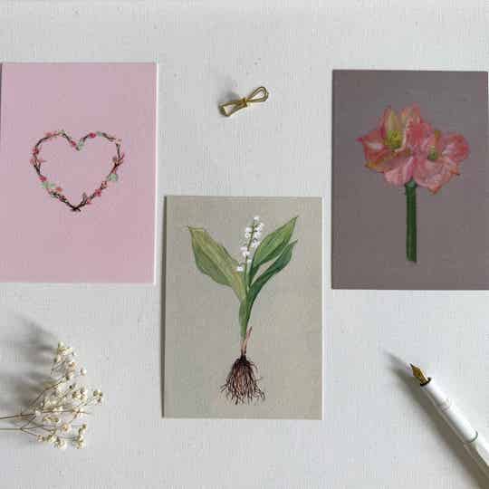 Blooming heart, Lelietjes-van-Dalen en Amaryllis kaartenset