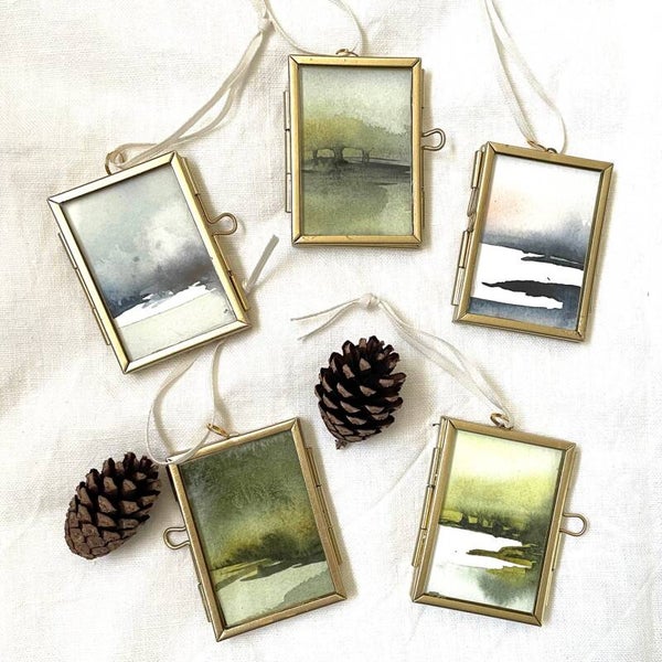 Mini aquarel landschapjes hanger in lijstje