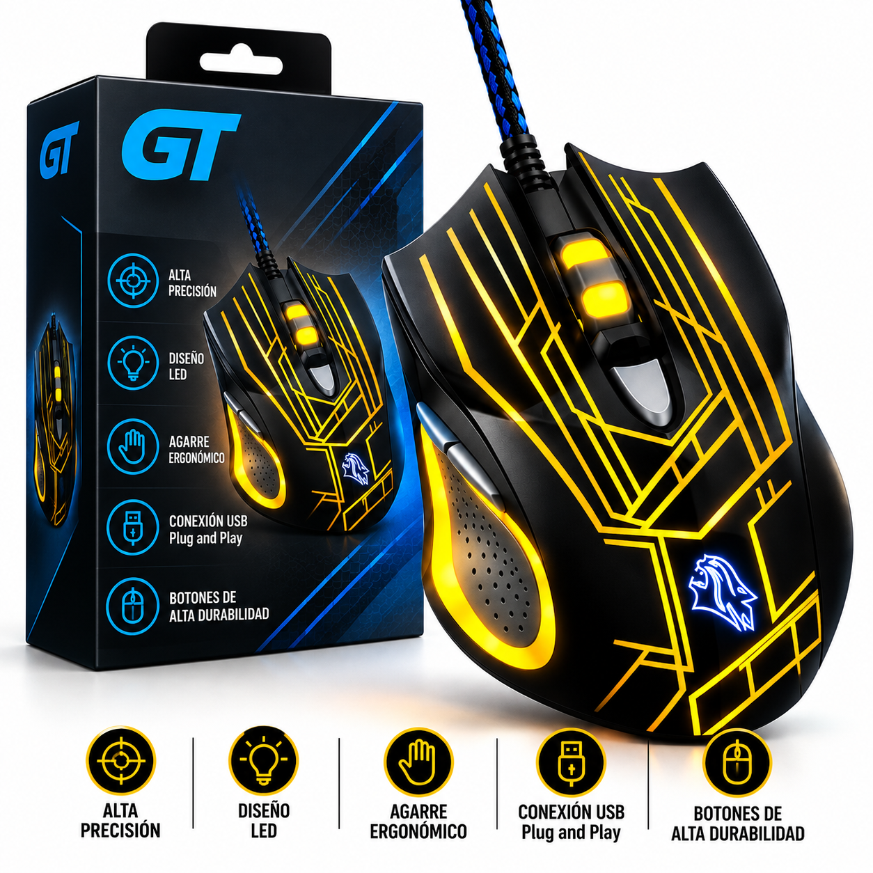Mouse Gamer GT con Cable – LED y Diseño Ergonómico