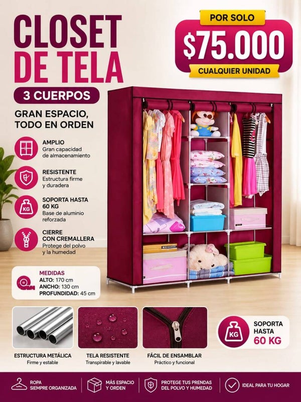 Closet de tela de 3 cuerpos V