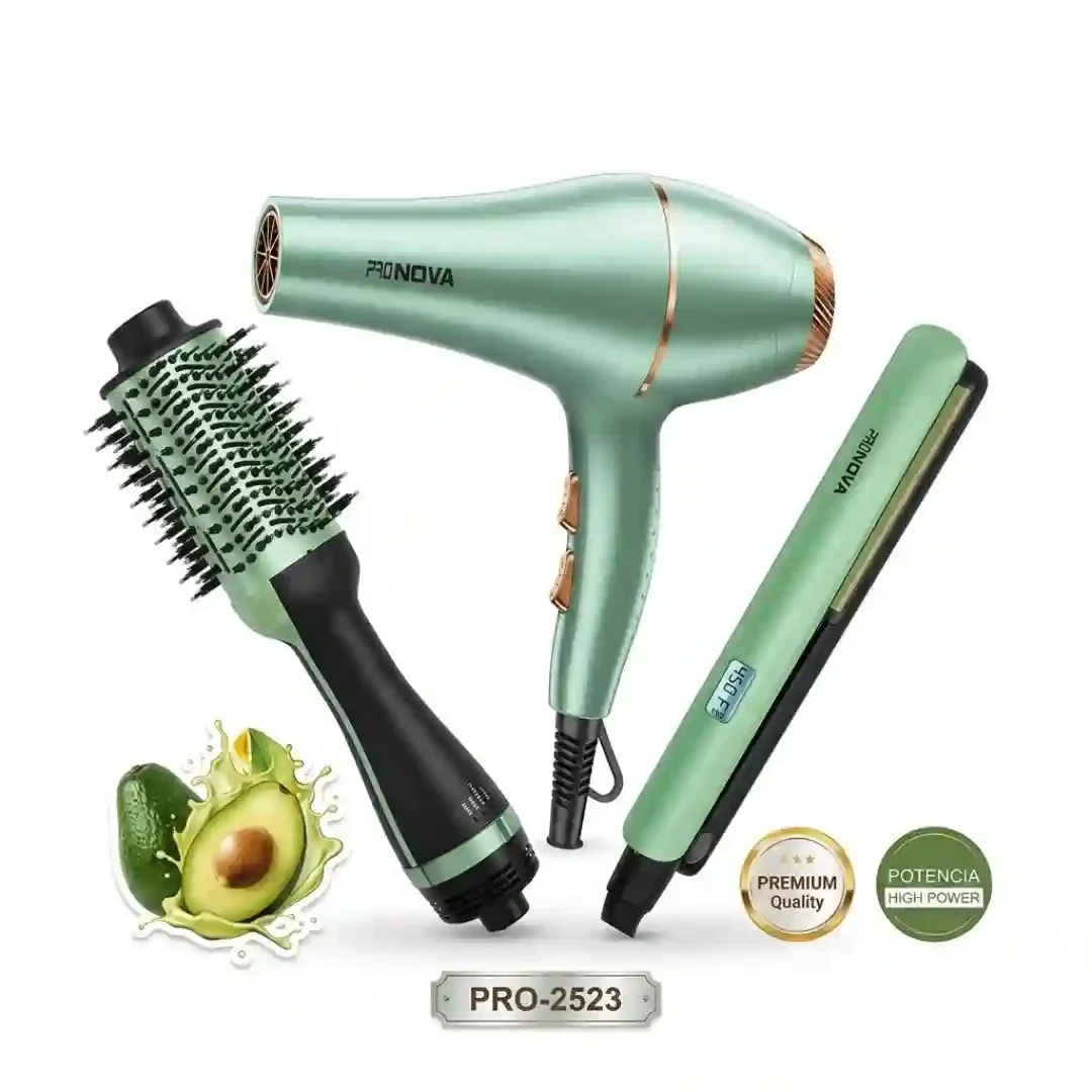 Kit de Belleza 3 en 1 PRONOVA – Secador + Plancha + Cepillo Alisador