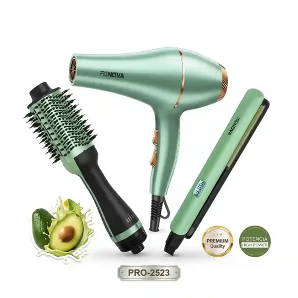 Kit de Belleza 3 en 1 PRONOVA – Secador + Plancha + Cepillo Alisador