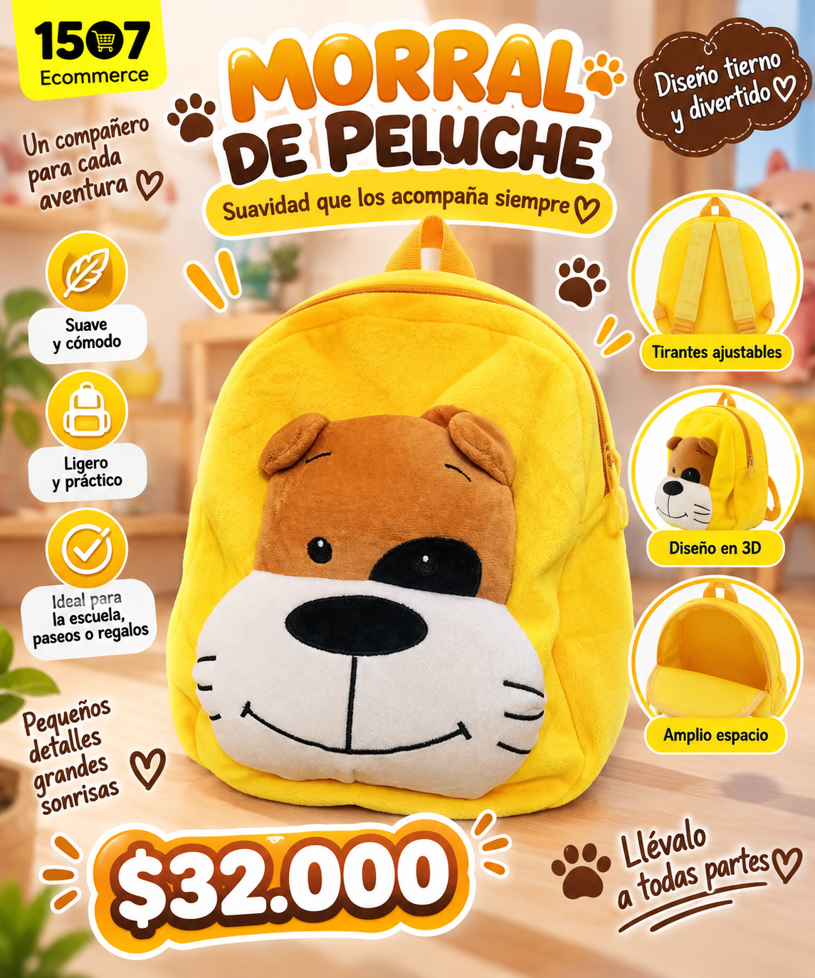 🎒🐶Morral de perrito Peluche Infantil