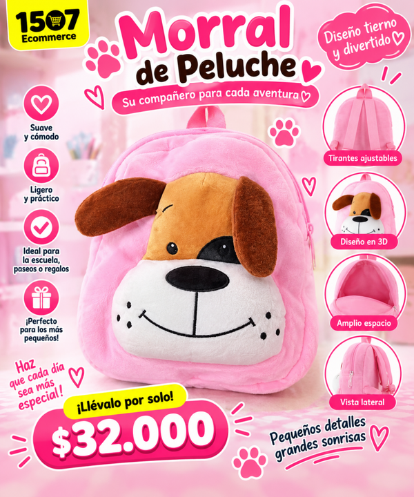 🎒 🐄  Morral de perrito Peluche Infantil