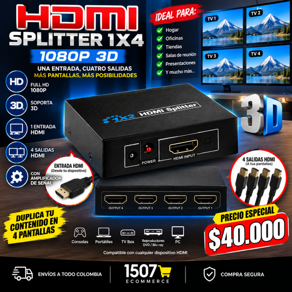 📺🔌 HDMI Splitter 1x4 – 1080P 3D