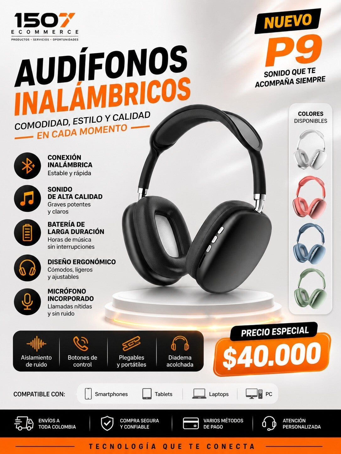 Audífonos Inalámbricos de Diadema P9