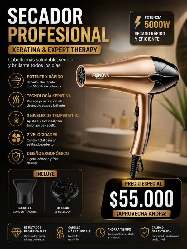 Secador de Cabello Profesional Pronova 5000W