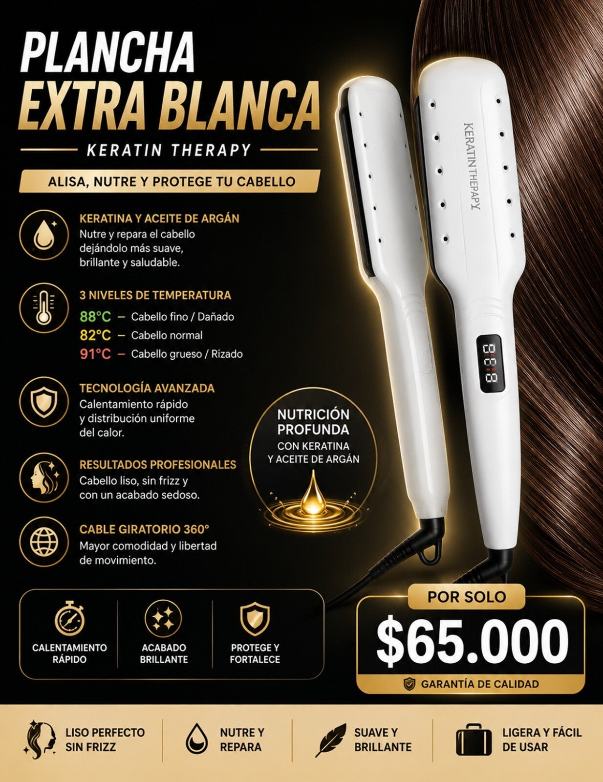 Plancha Alisadora Extra Blanca – Keratin Therapy