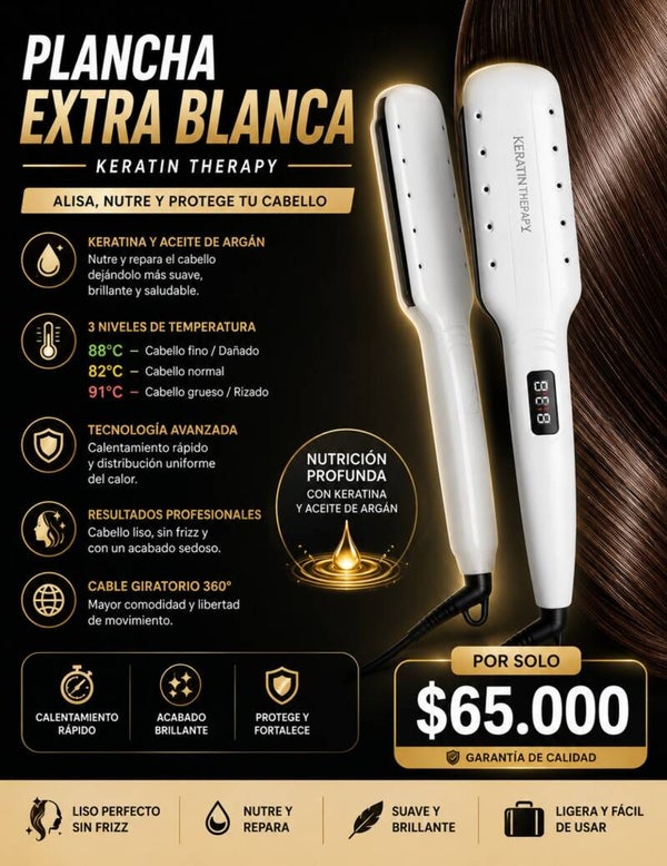 Plancha Alisadora Extra Blanca – Keratin Therapy