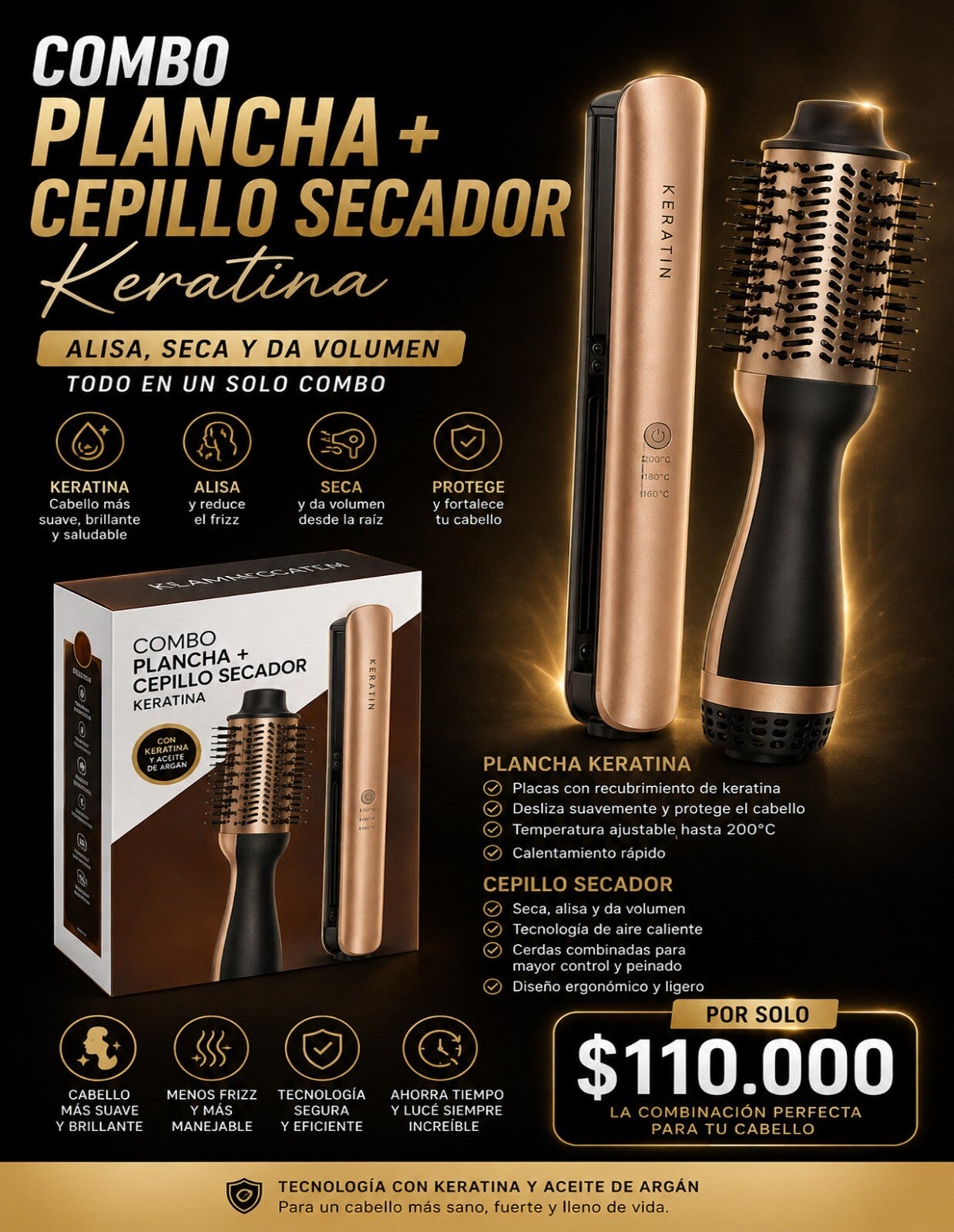 Combo Plancha Alisadora + Cepillo Secador