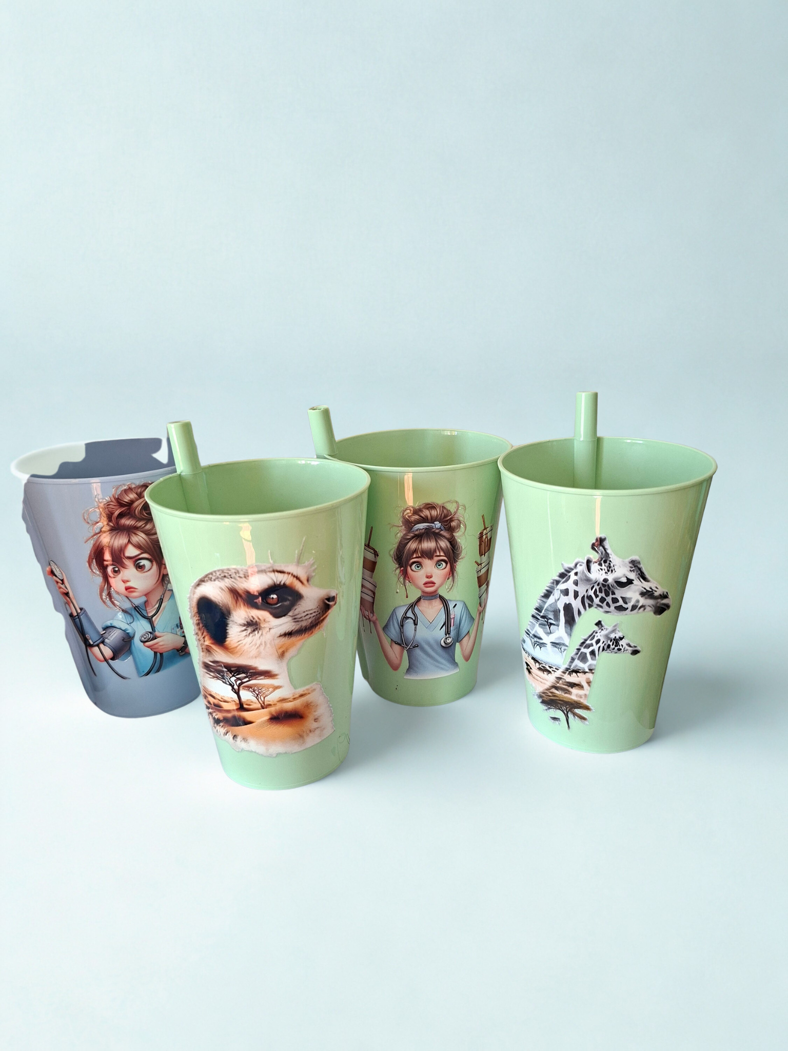 Verre en plastique avec paille intégrée