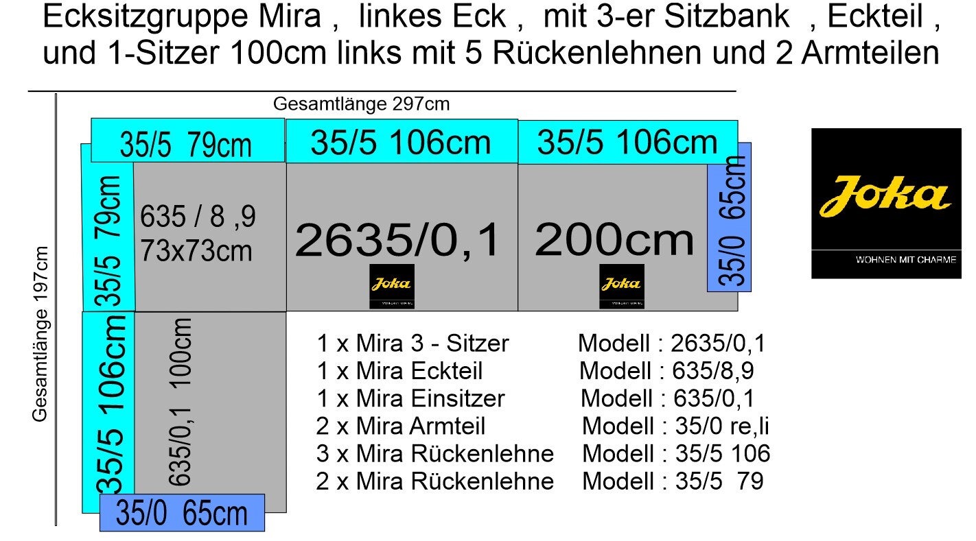 Joka Sitzecke Mira , Stoffgruppe 64 , linkes Eck , 297cm x 197cm