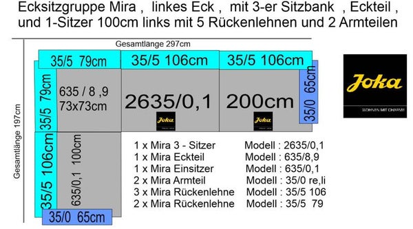 Joka Sitzecke Mira , Stoffgruppe 66 , linkes Eck , 297cm x 197cm