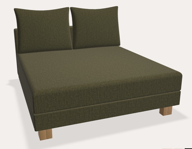 Joka Relaxliege Quadro 137 x 200 , Serie Plaza , Modell 392/2 mit 2 Spitzkissen ( Lehnkissen ) und Stauraum und wählbaren Armteilen .
