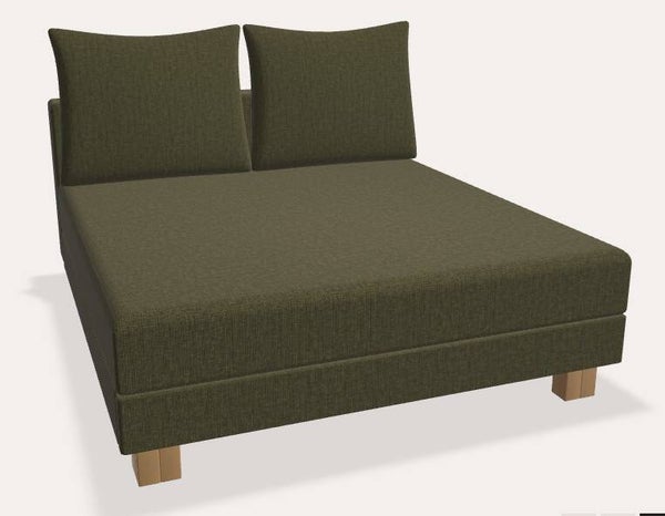Joka Relaxliege Quadro 137 x 200 , Serie Plaza , Modell 392/2 mit 2 Spitzkissen ( Lehnkissen ) und Stauraum und wählbaren Armteilen .
