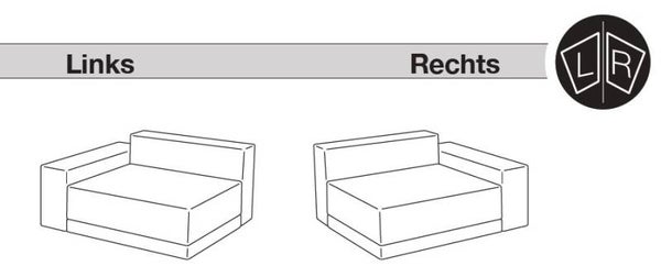 Laguna Sitzelement 620/2 , mit Lehne und Armteil rechts oder links , ohne Rückenlehnkissen Modell 72/6, Stoffgruppe 64 , Modul 120Tiefe x 120cm Breite x 62cm Höhe der Rückwand bzw. 52cm Höhe der Seitenwand .