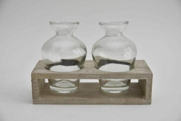 Houten tray grijs met 2 flesjes