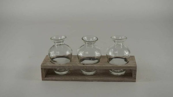 Houten tray grijs met 3 flesjes