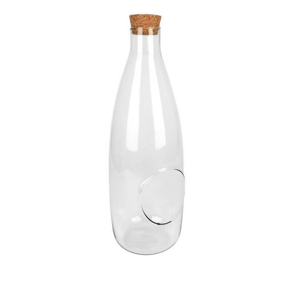 Glazen fles met kurk dop en gat.