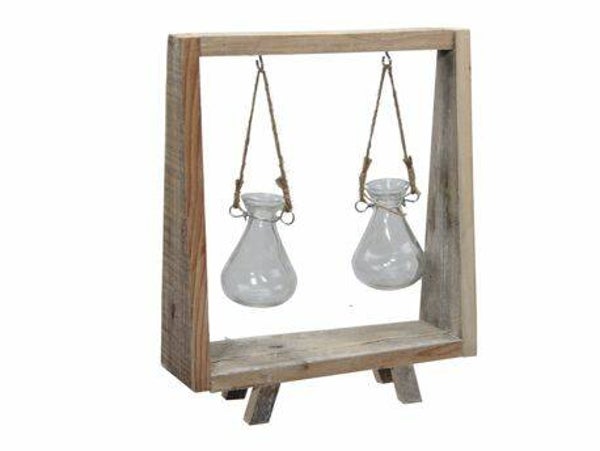 Houten frame met 2 glaasjes hangend