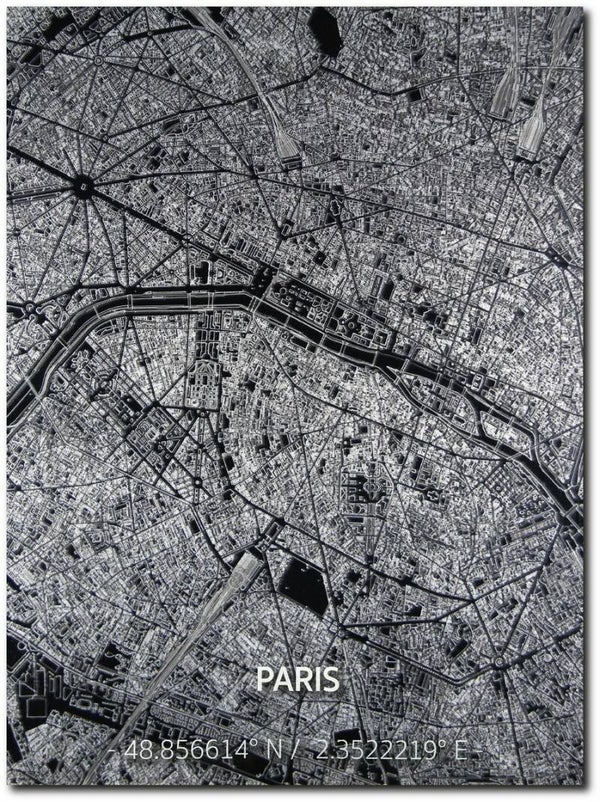 Unieke full detail citymap van Parijs gelakt aluminium
