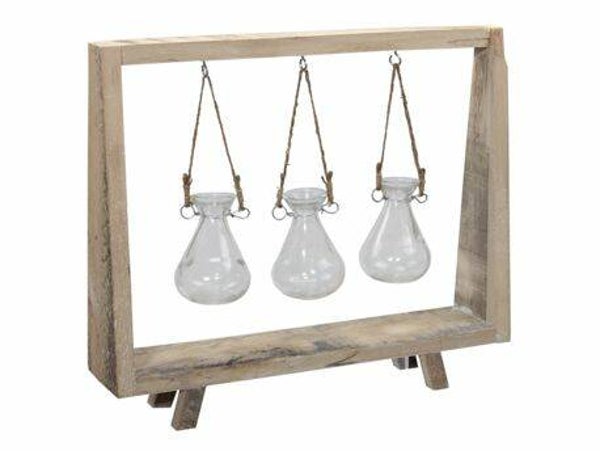 Houten frame met 3 hangende glaasjes