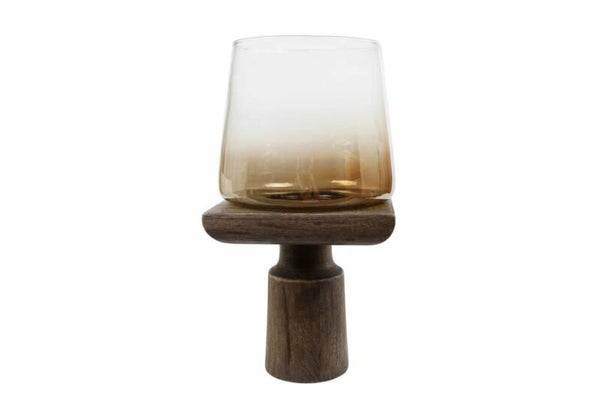 Sokkel kandelaar met metalic goud glas.