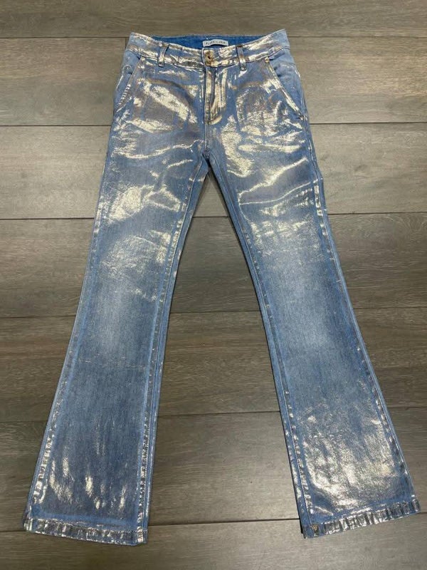 Jeans bleu irisé doré