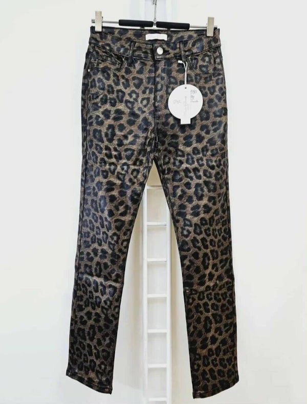 Pantalon simili cuir imprimé léopard
