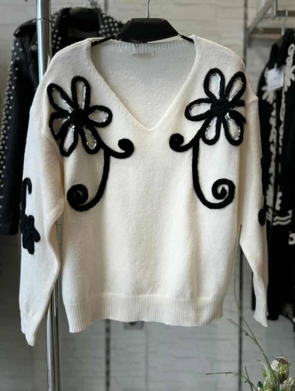 Pull broderie anglaise sequins