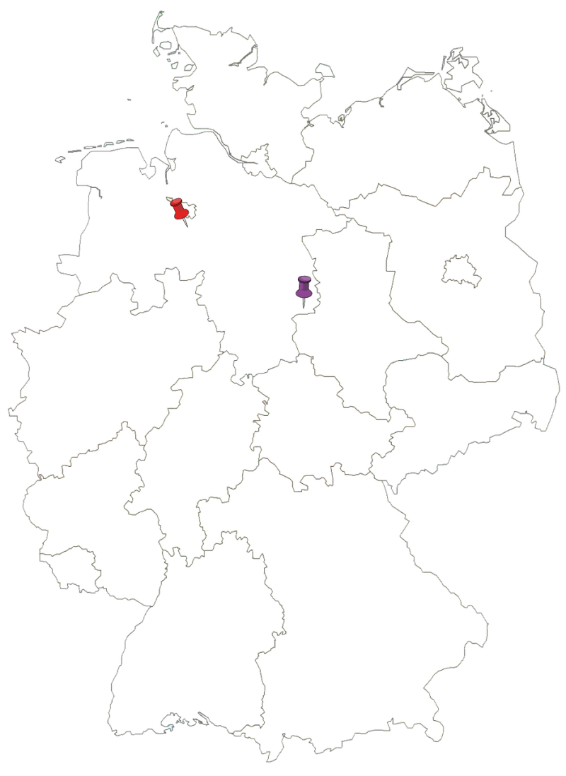 Unsere Standorte ( Samtgemeinde Heeseberg & Landkreis Diepholz ) angezeigt auf der Deutschland Karte