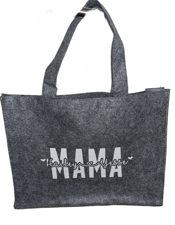 Vilten tas met tekst