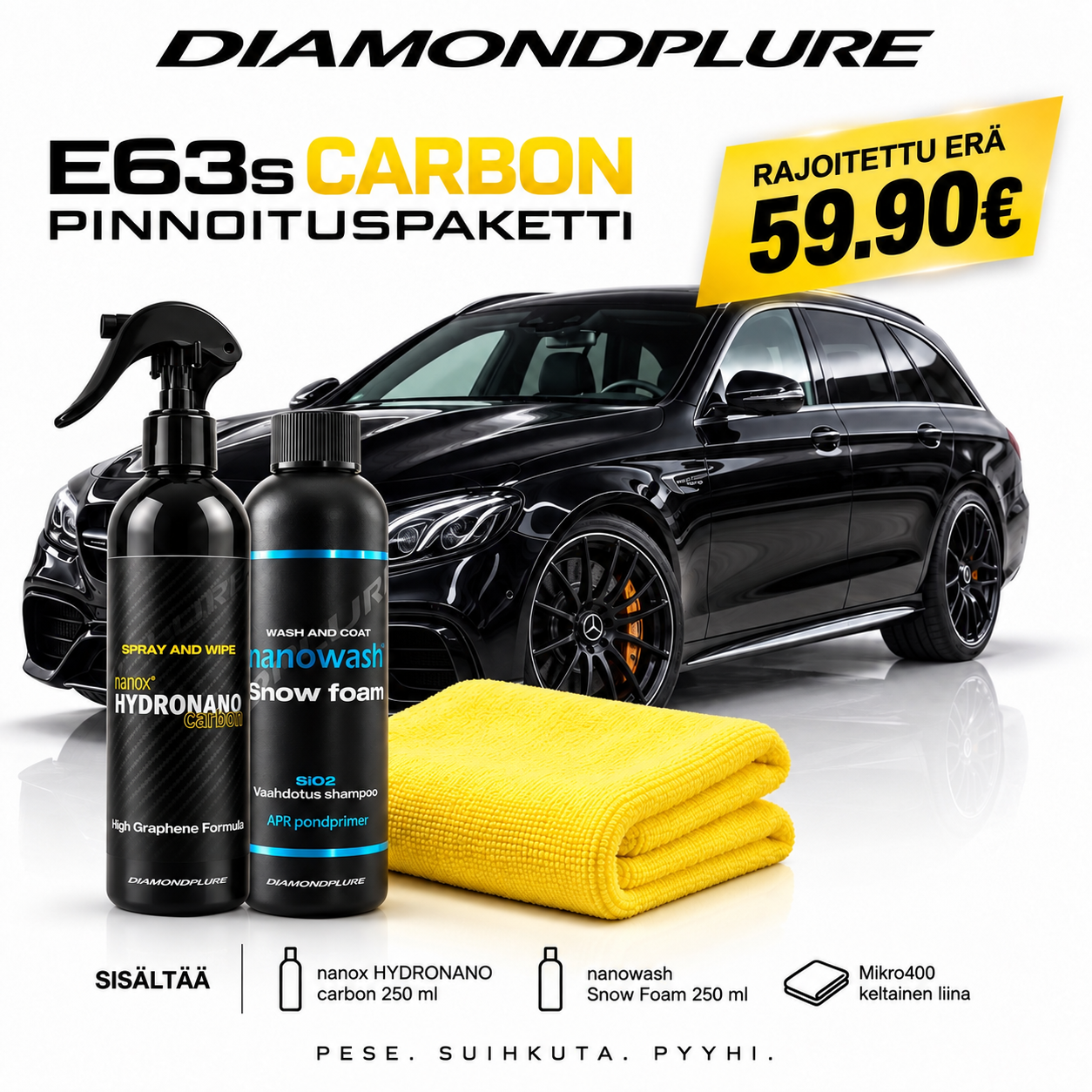 Auton pinnoitepaketti E63s Carbon – grafeenipinnoite + pesu + viimeistely