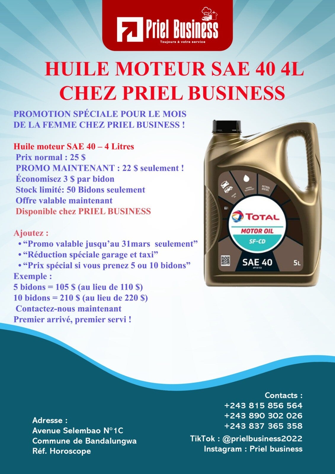 HUILE MOTEUR SAE 40 4L