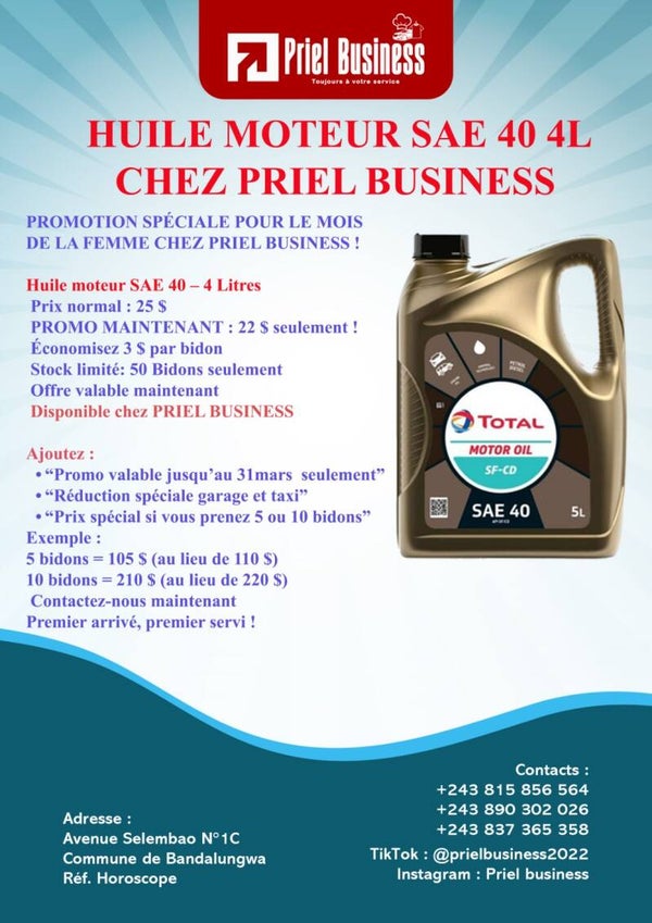 HUILE MOTEUR SAE 40 4L