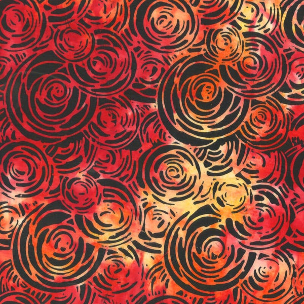 Anthology Batik Stof - 2273QX  Scarlet Flame, Circular Rose Scarlet