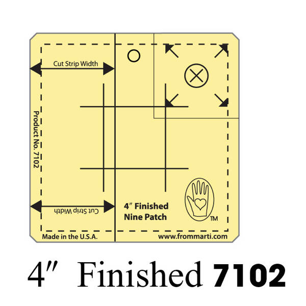 7102 - 4" Nine Patch Ruler, Amber Acrylic, Etched, Marti Michell